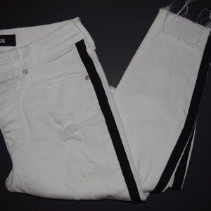 Express White Ripped Jeans with Black Stripe